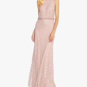 Adrianna Papell Womens Halter Blouson Beaded Gown